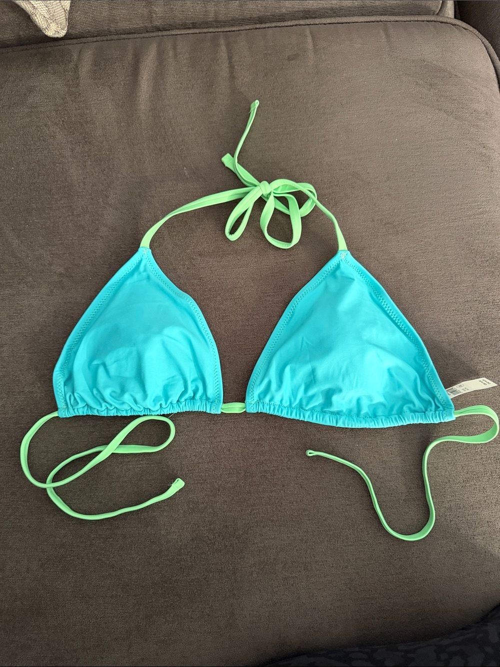 aerie Aqua Blue Triangle Bikini Top with Mint Ties